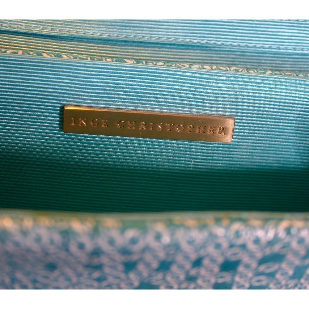 Inge Christopher Crossbody Bag Blue White Chain Print Fabric Purse - Picture 6 of 6